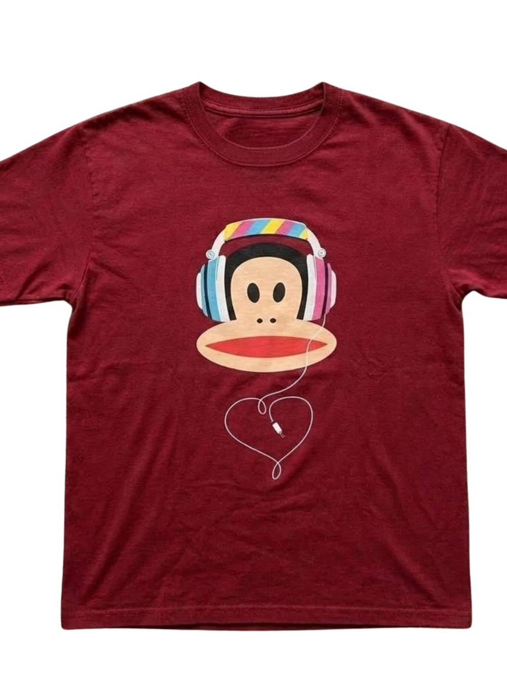 Gildan Maroon Short Sleeve Tee with Rainbow Headphone Monkey Graphic